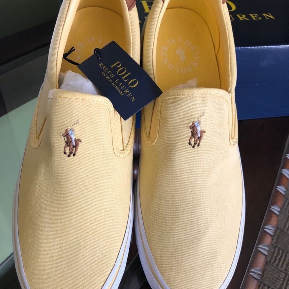 BNWT Polo by Ralph Lauren Tompson Yellow Washed Twill Slip-On Sneakers